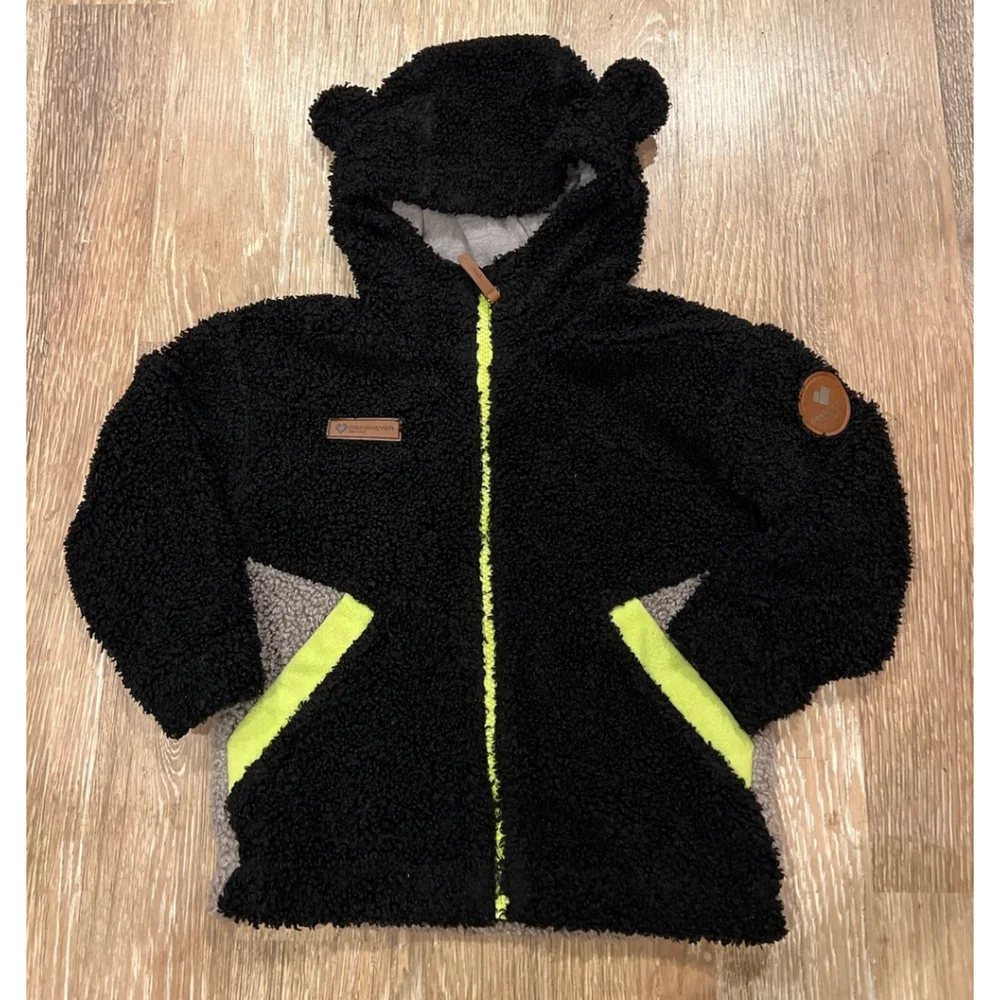Obermeyer Kids' Shay Sherpa Jacket Fleece Hooded Black Reflective Size Medium